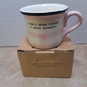 Eataly Pink Checked Espresso Cup I Don't Drink Coffee I Drink Espresso Single